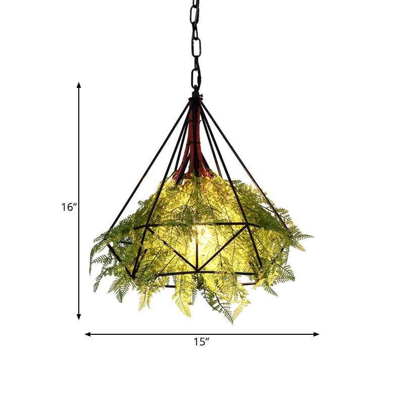 Lampada a goccia di gocce di metallo nero diamante 1 testa industriale a ciondolo di illuminazione per il ristorante, 15 "/18" /23,5 "di larghezza