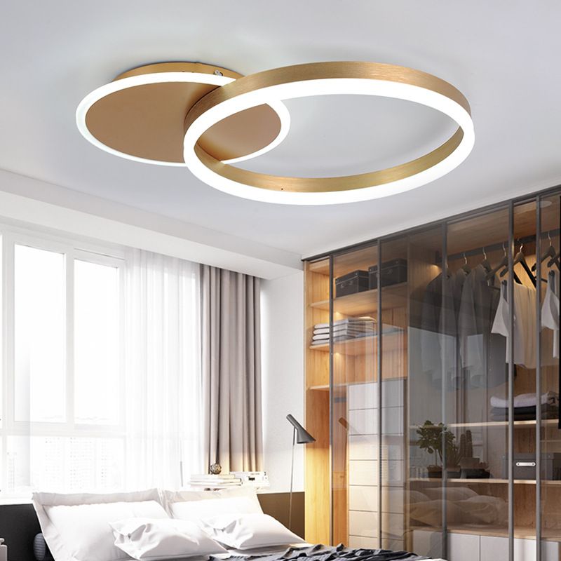 Lámpara de techo LED con forma de anillo, montaje empotrado de 2 luces de aluminio moderno para dormitorio