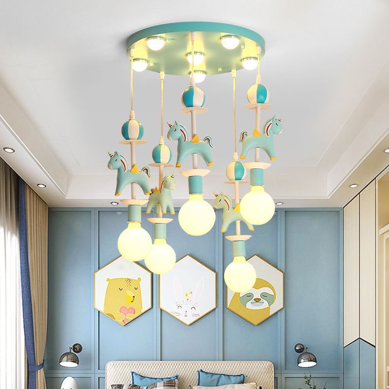 Rainbow Unicorn Nursery Pendant Ceiling Light Resin Kids Multi Lamp Pendant Light