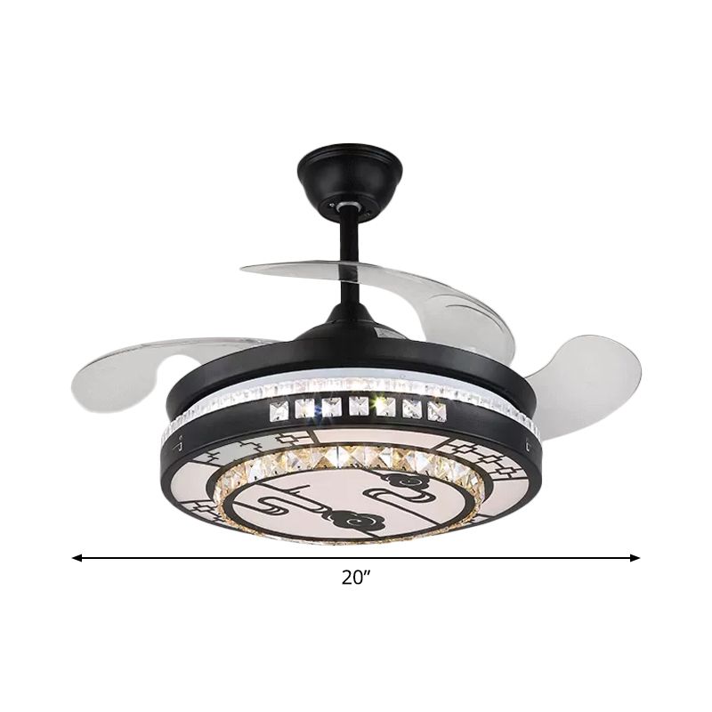 4 Klingen geschichtetes Schlafzimmer Semi Flush Crystal 20 "breite LED -Einfachheit Hanges Lüfterleuchte in Schwarz