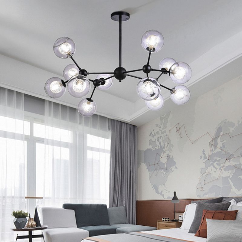 Black Branch Hanging Chandelier Light Modern Clear Glass Shade Ceiling Chandelier for Living Room