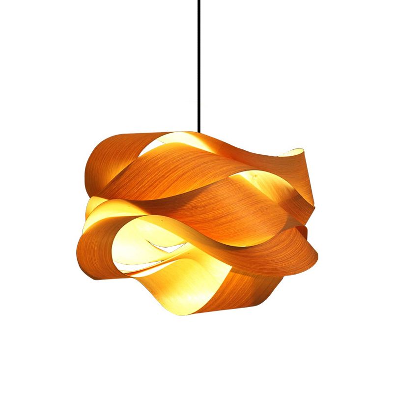 18"/23.5" Wide Twist Pendant Lamp Contemporary Wooden 1 Light Living Room Hanging Light in Beige