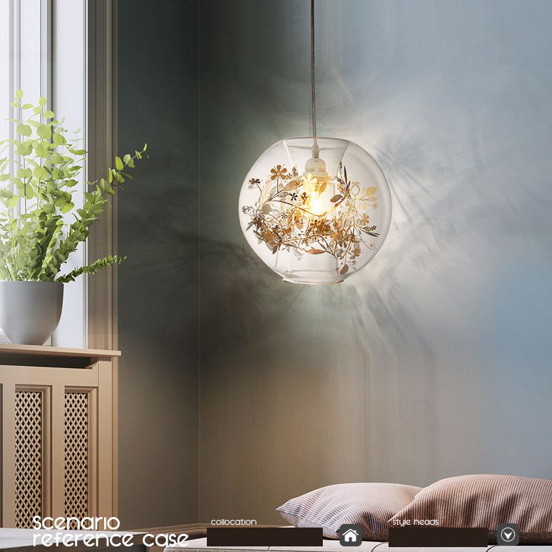Modern Art Deco Pendant Light Spherical Clear Glass 1 Light Suspension Light for Living Room