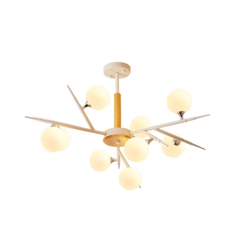 White Spherical Shade Hanging Light Multi-Head Japanese Style Glass Chandelier for Tea Station