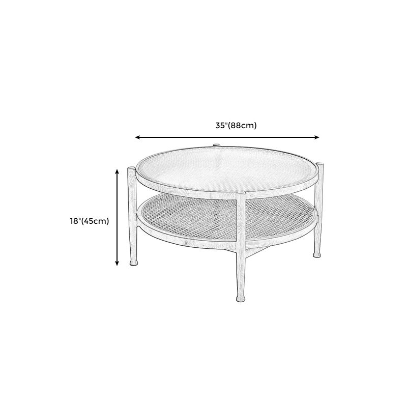 Modern 4 Legs Wood Base Glass Round Top Coffee Table for Apartment