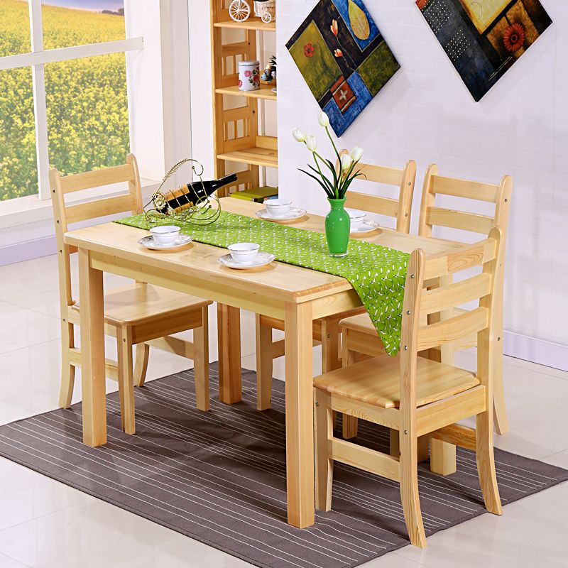 Modern Style Solid Wood Slate Dining Table Set Rectangular Formal Table with 4 Legs Base