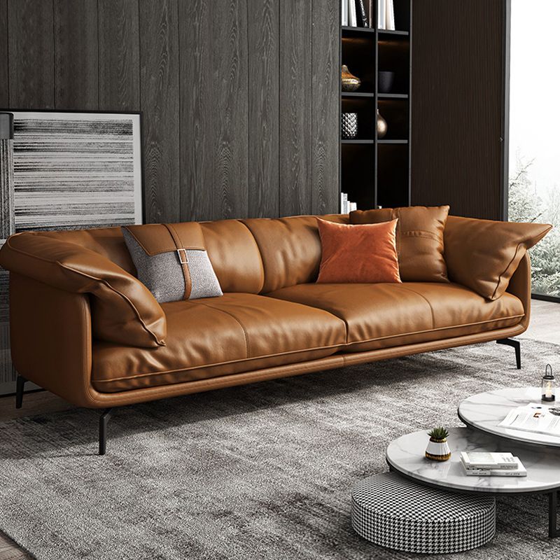 Scandinavian Orange Pillow Top Arm Sofa/Sectionals with Cushions Metal Legs