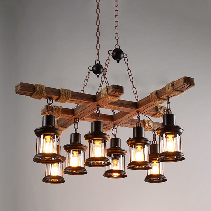 Chandelier 8 - Light Kitchen Island Fixture Wood & Iron Industrial Ceiling Pendant Light