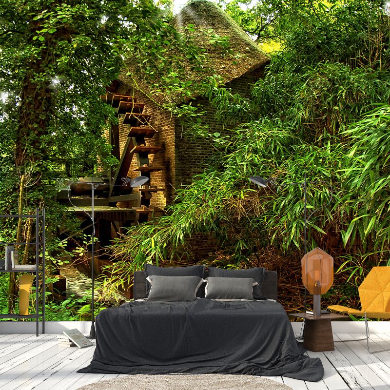 Photography Country Mural Wallpaper with Water Mill Painting for Home Decor