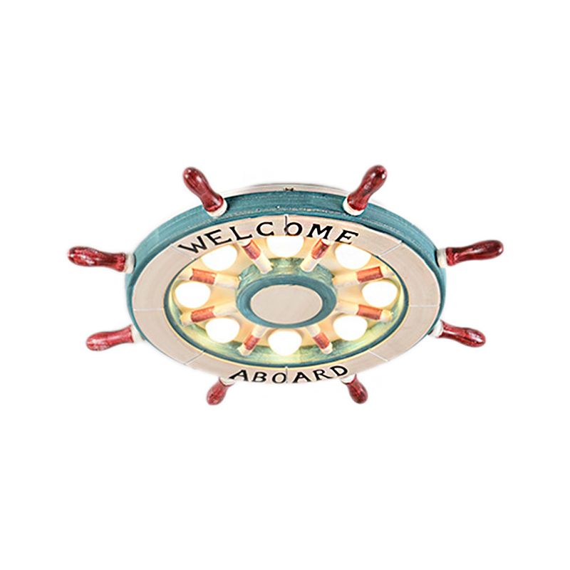 Rudder nautique Shade Flushmount Éclairage Bois 8 Lumières Enfants Room Green / Red Ceiling Lamp, Warm / White Light