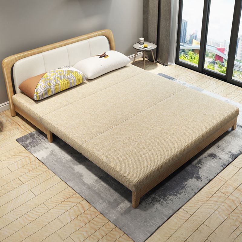 Scandinavian Solid Wood Sleeper Sofa in Beige Removable Cushions