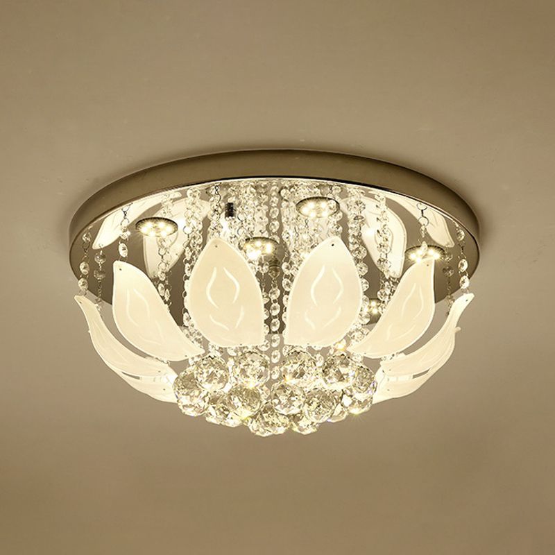 Contemporary Leave Ceiling Flush Clear Crystal Panel LED Bedroom Flush Mount Lighting Fixture in Gold