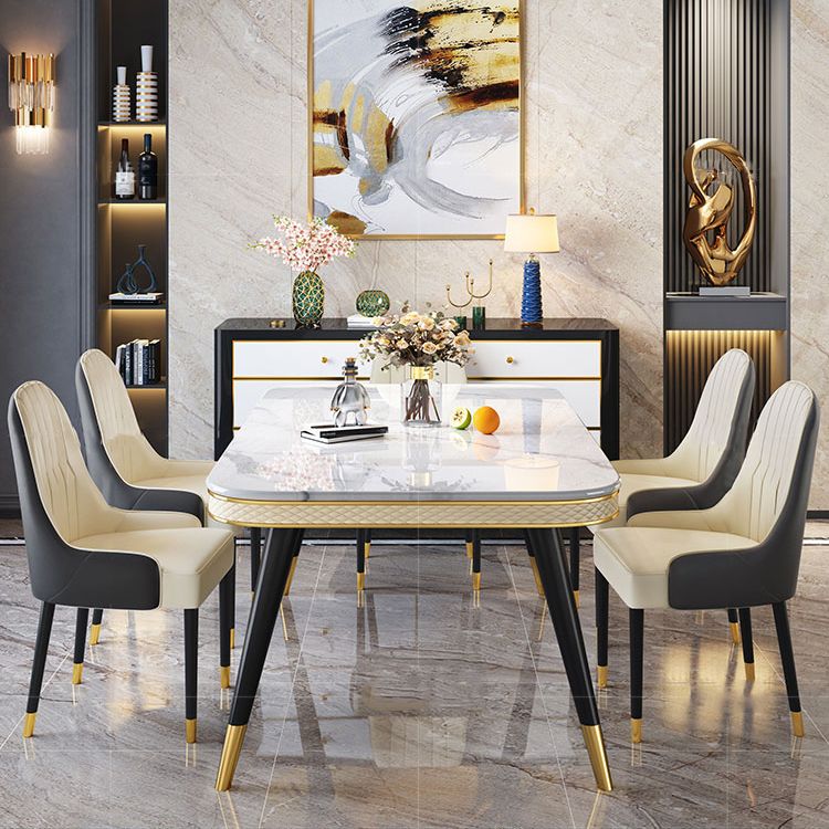 Table à manger en marbre Style de luxe Table rectangulaire à 4 pieds pour salle à manger