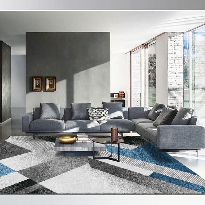 Gray Simple Carpet Polyester Geometric Carpet Stain Resistant Carpet for Living Room