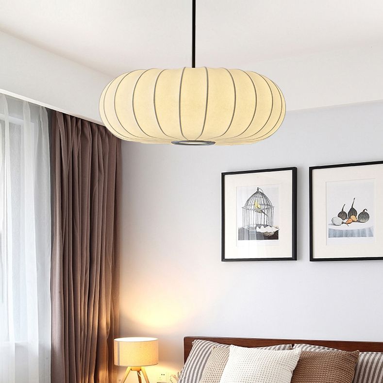 Lampada sospesa a forma di zucca bianca Simplicità a 1 luci a soffitto di seta per sala da tè