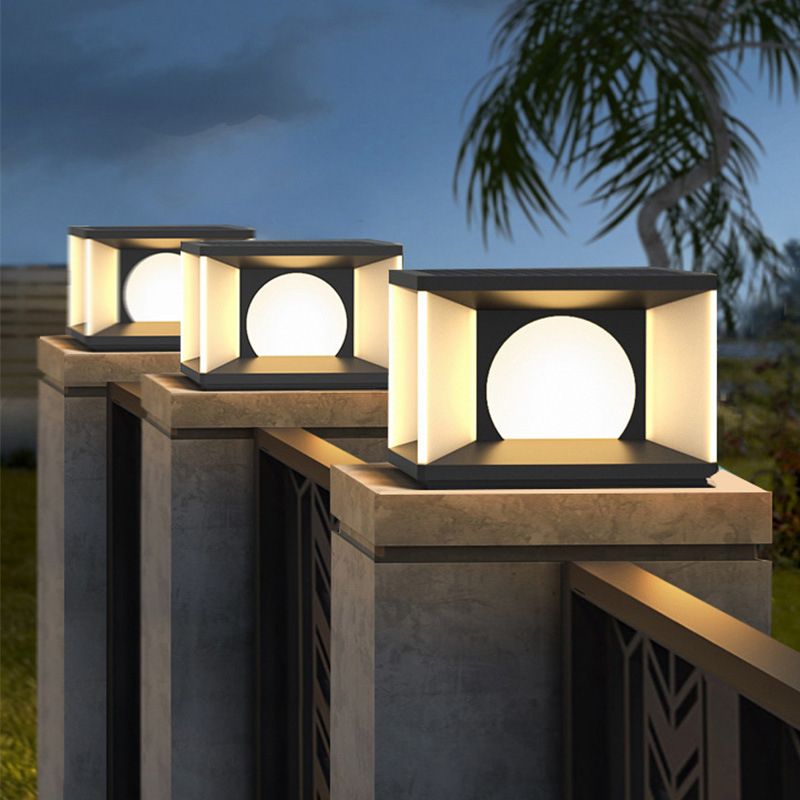 Modern Stainless Steel Solar Energy Pillar Lamp Square Shape for Outdoor