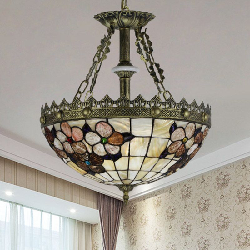 Bianco/blu a 3 luci a ciondolo lampadario Tiffany taglio a mano ciotola in vetro lampada a goccia per camera da letto, 12 "/16" W