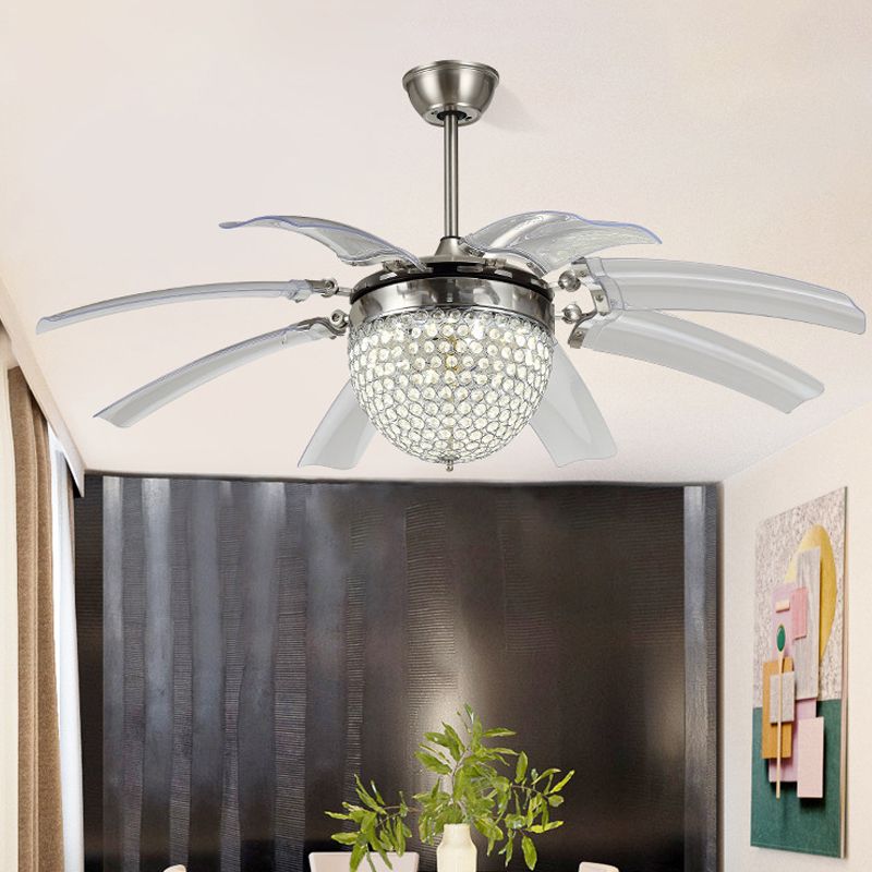 Koepel woonkamer waaierverlichting Modern Crystal 48 "W LED Silver Semi Flush Monted Lamp met 8 heldere messen