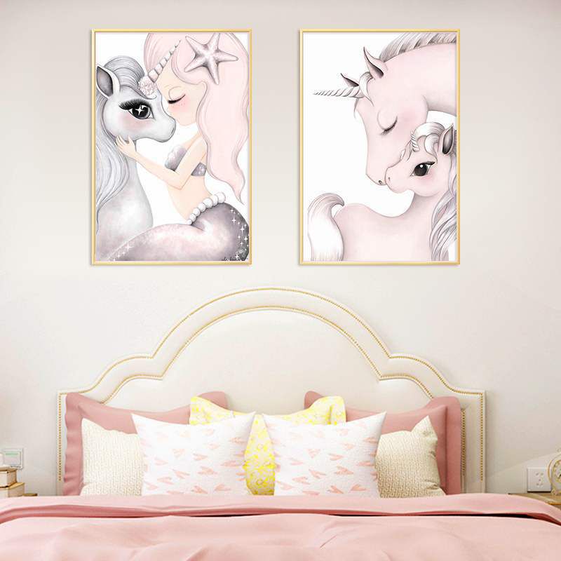 Kids Style Wall Art Print Pink Novelty Unicorn Painting, Multiple Sizes Available