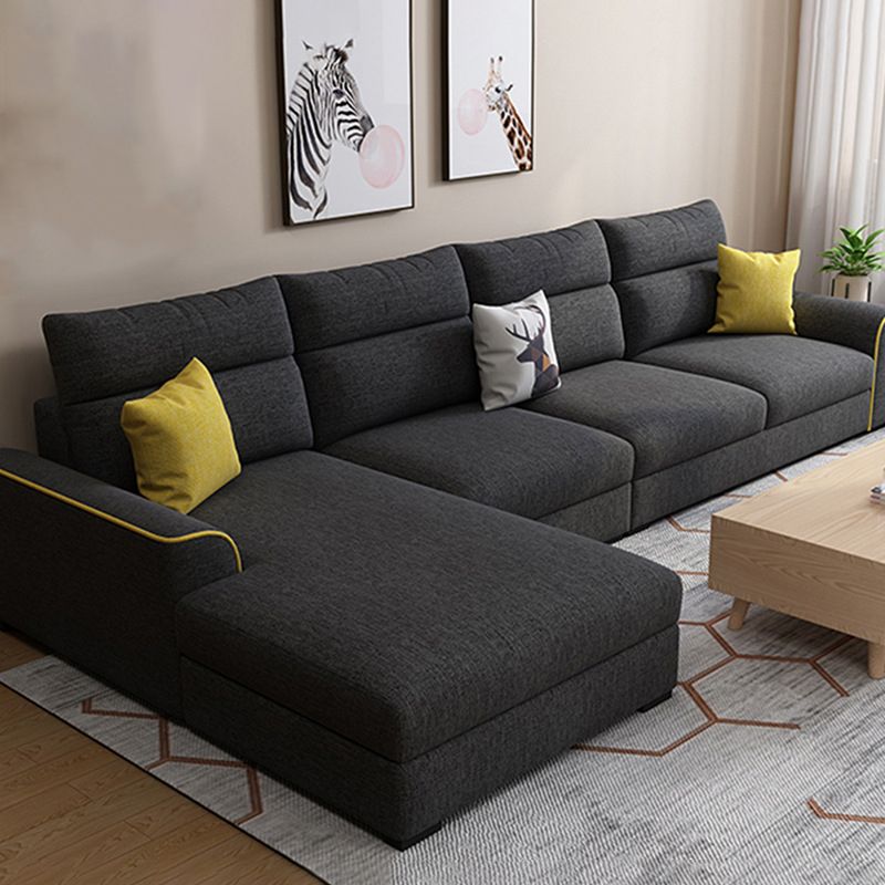 Modern 3-seater Fabric/Faux Leather Sectional Flared Arm Sofa & Chaise