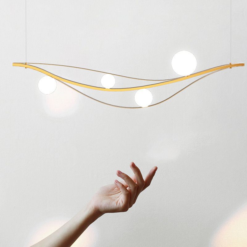 Minimalist Leaf Shaped Island Lamp White Glass 4-Bulb Dinner Hanging Light Fixture