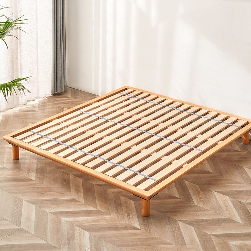 Solid Wood Platform Bed Scandinavian Low Profile Bed Frame in Brown