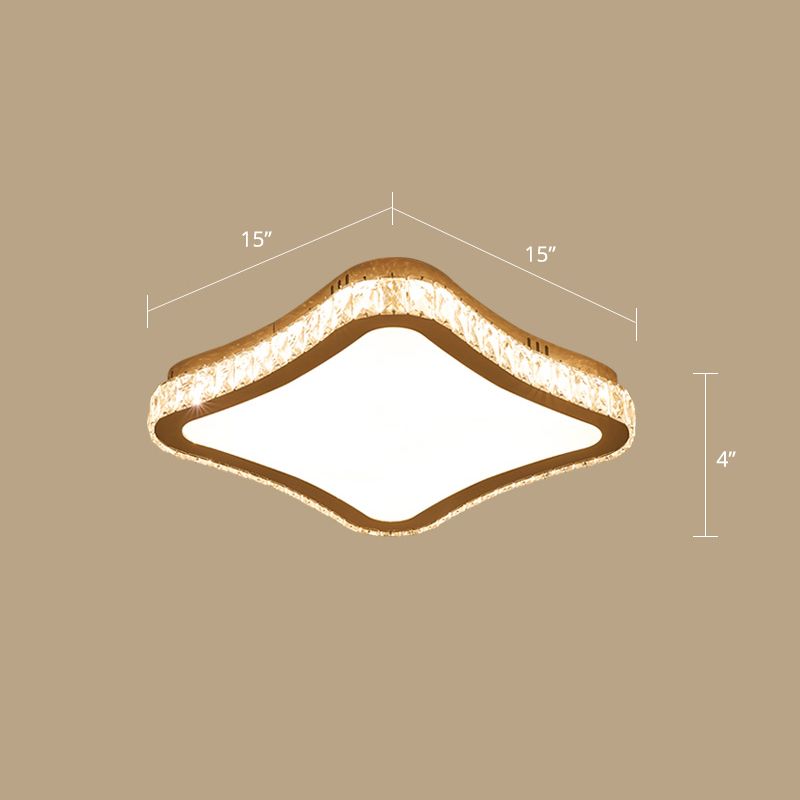 Prismatic K9 Crystal Geometric Ceiling Fixture Simple White LED Flush Mount Lighting for Bedroom