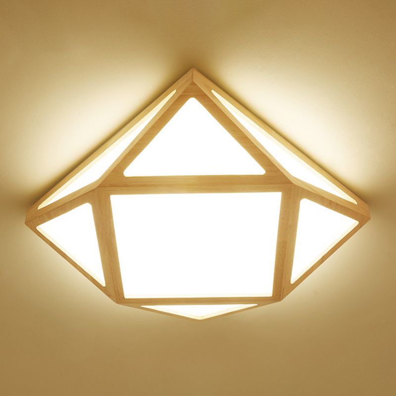Diamond/Geometric Bedroom Ceiling Light Acrylic 16"/23.5" Wide LED Nordic Flush Mount Lighting Fixture in Wood