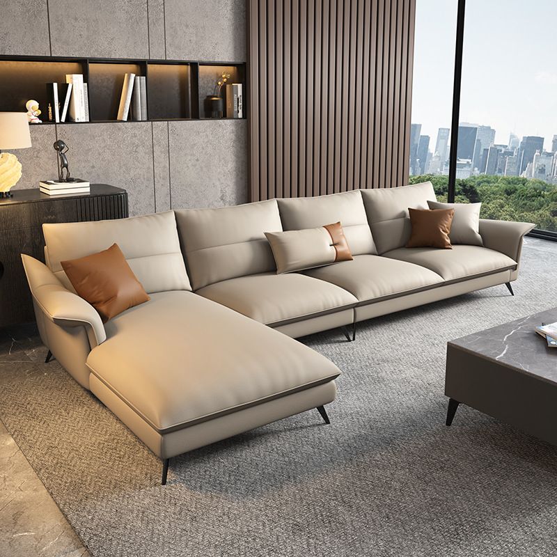 Glam Stationary Flared Arm Genuine Leather Living Room Sofa Chaise