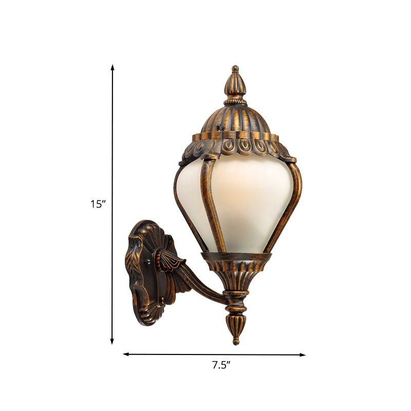 Frosted Glass Bronze Wall Lighting Lantern Single Bulb Rustic Wall Sconce Light Fixture for Outdoor, Up/Down
