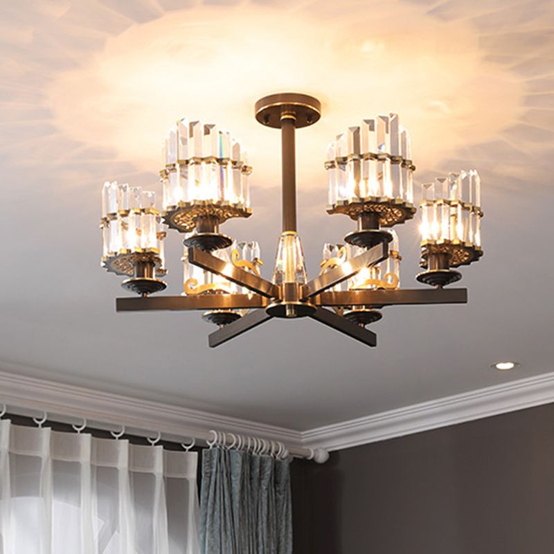 Modernismo Sputnik Luz colgante 3/6/8 Cabezas de la barra de cristal de tres lados Candelier en negro/latón