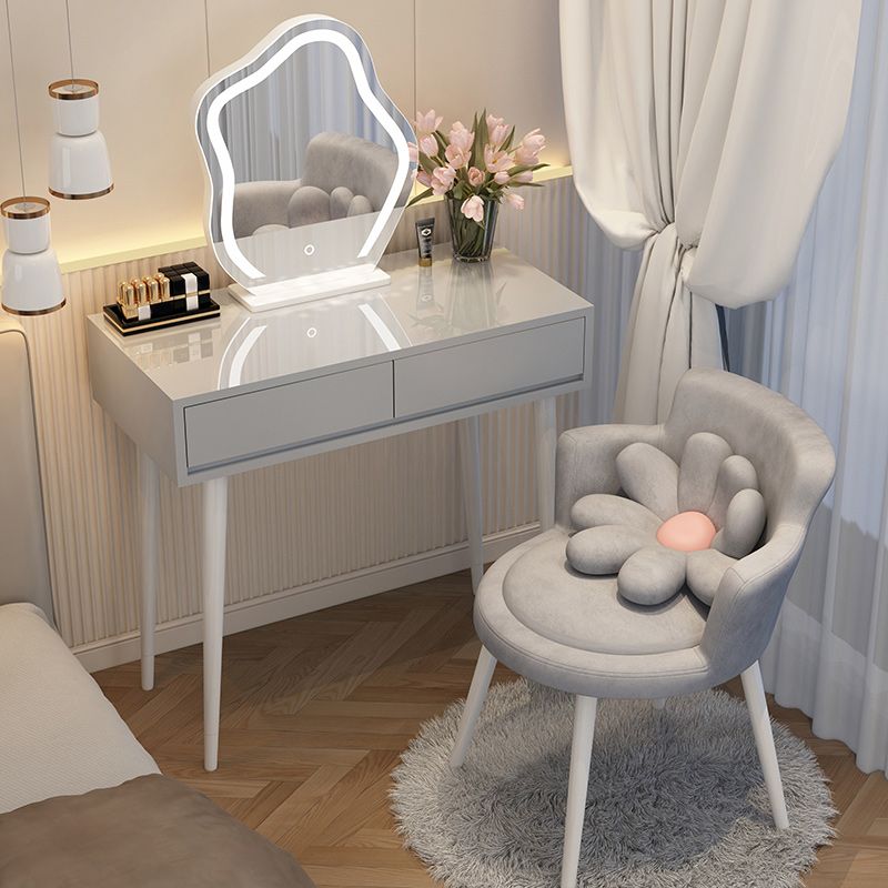 Contemporary Lighted Mirror Makeup Vanity Desk in Wood Vanity Dressing Table Set