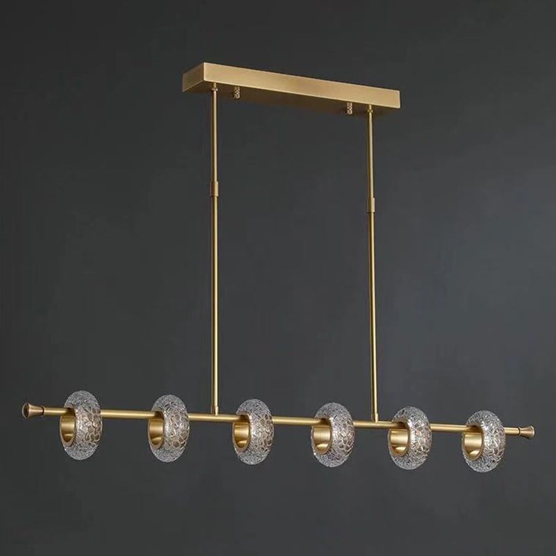 Crackled Crystal Glass Rings Pendant Lighting Postmodern Brass Finish Chandelier for Diner