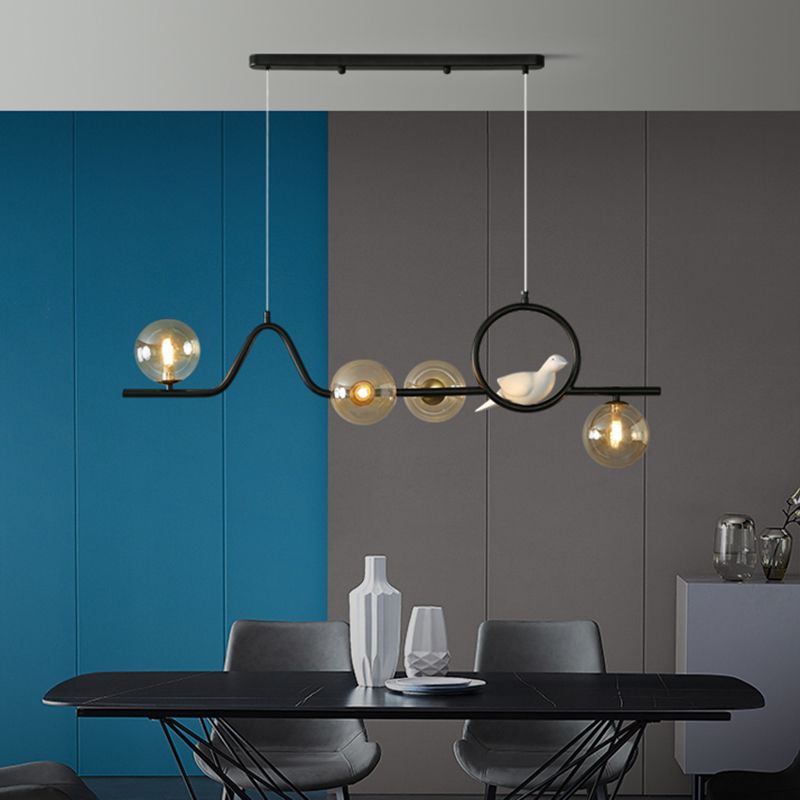 Postmodern Curve Island Affermazione Light Metallic Dining Room lampada a sospensione con sfera di vetro