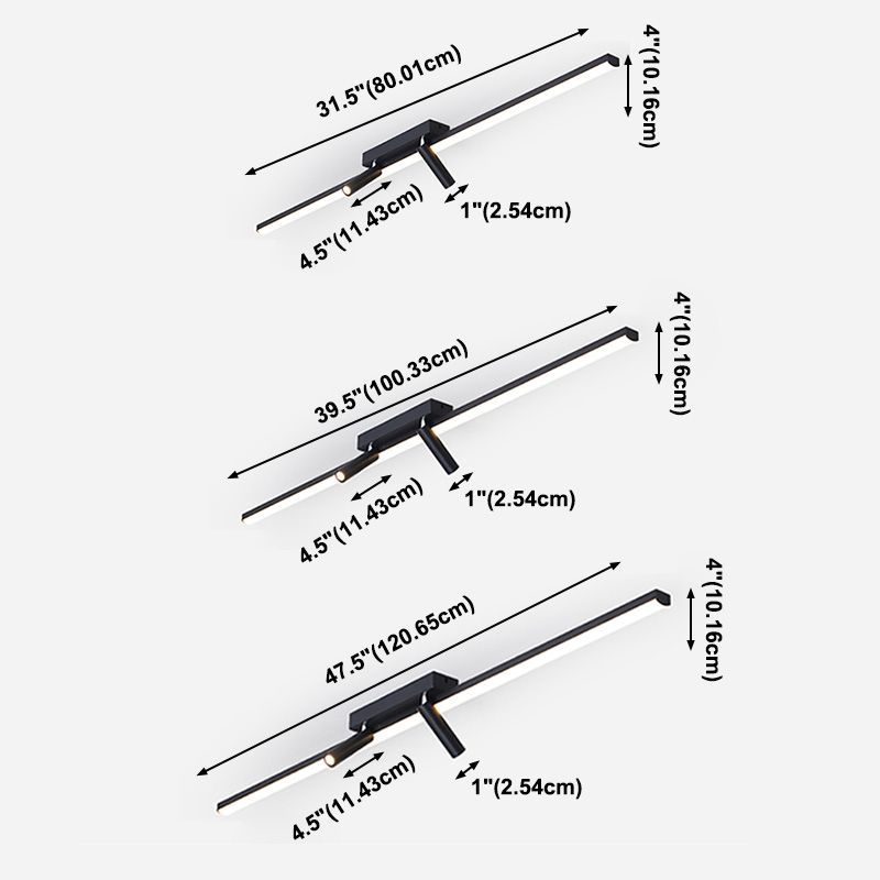 Black Modern Semi Flush Ceiling Spotlight Iron LED Track Light Fixture for Living Room