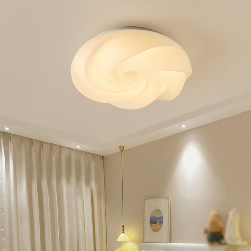 Metal Geometric Shape Flush Light Modern Style 1 Light Flush Mount Ceiling Lights in White