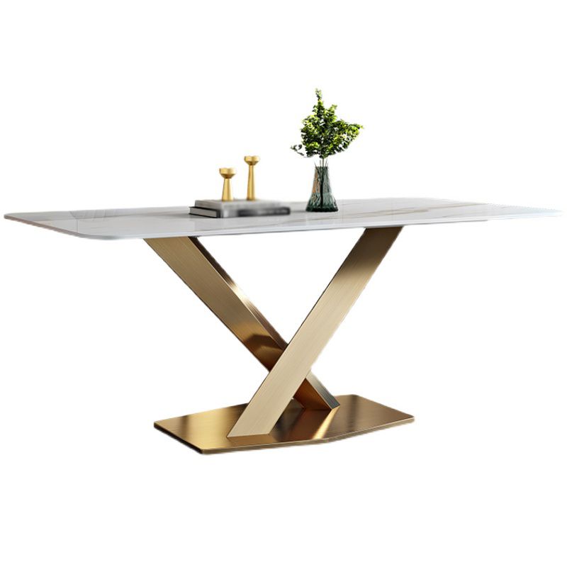 Traditionele luxe rechthoekige eettafel stenen meubilair met voetstuk