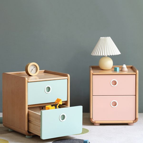 Contemporary Flat Top Kids Nightstand Solid Wood Nightstands with Drawers