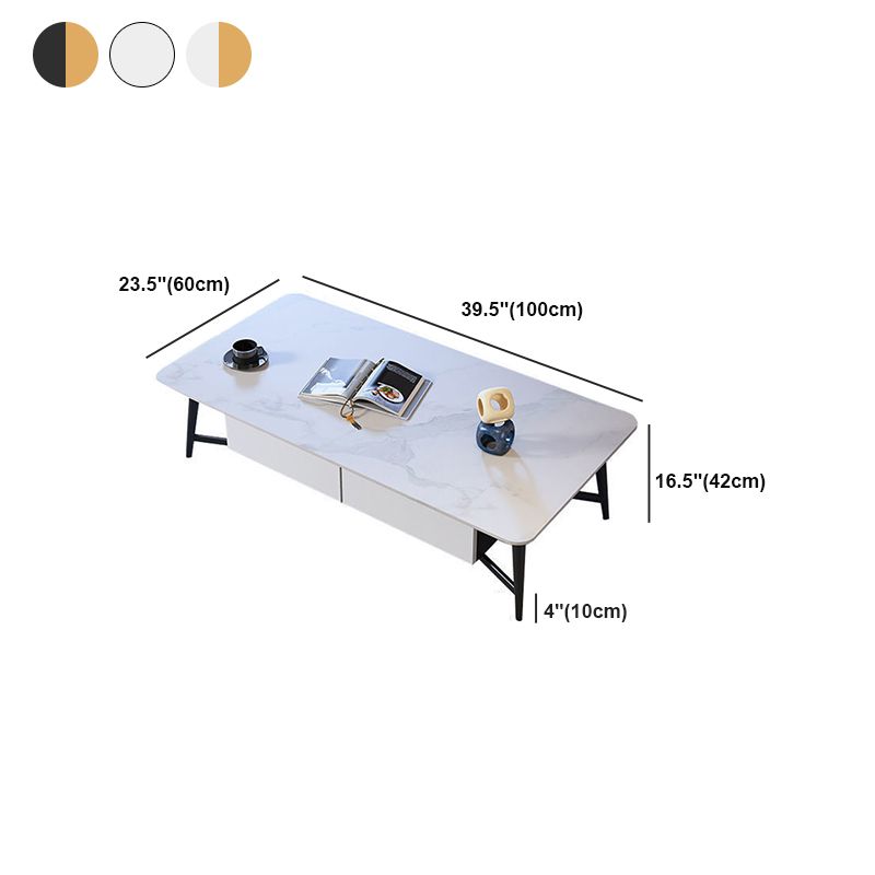 Slate 4 Legs 1 Coffee Table Rectangle Cocktail Table with Storage Drawers