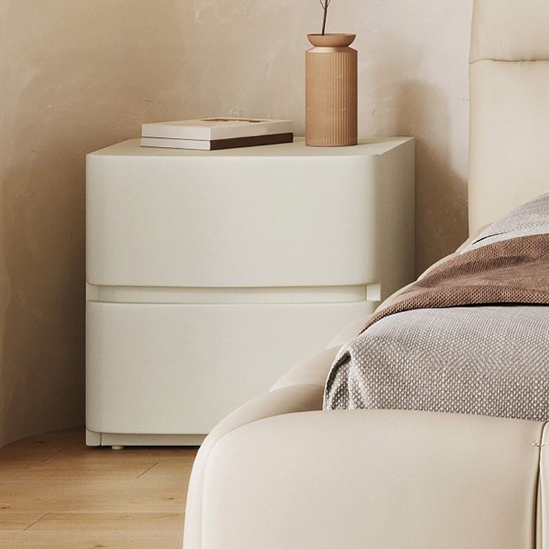 18" Tall 2- Drawer Wood Nightstand Contemporary Leather Bedside Cabinet