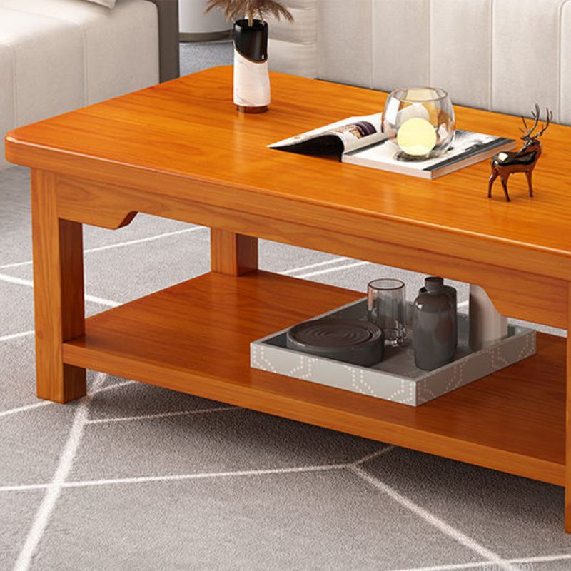 Modern 4 Legs Solid Wood Rectangular with Storage Shelf Single Coffee Table