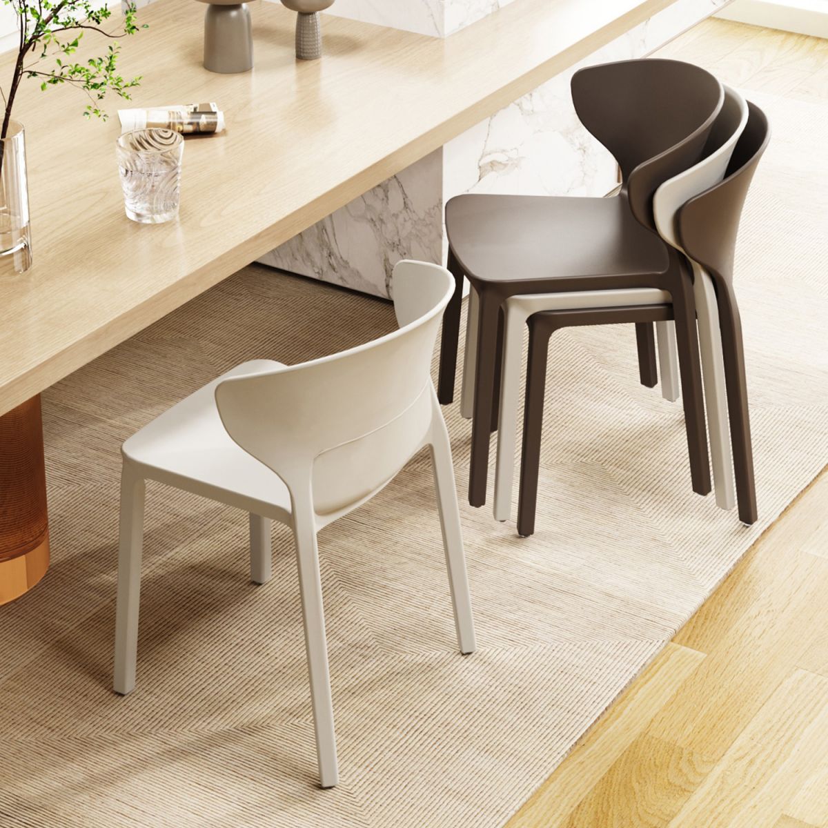 Contemporary Indoor Plastic Wingback Stackable Armless Dining Side Chair