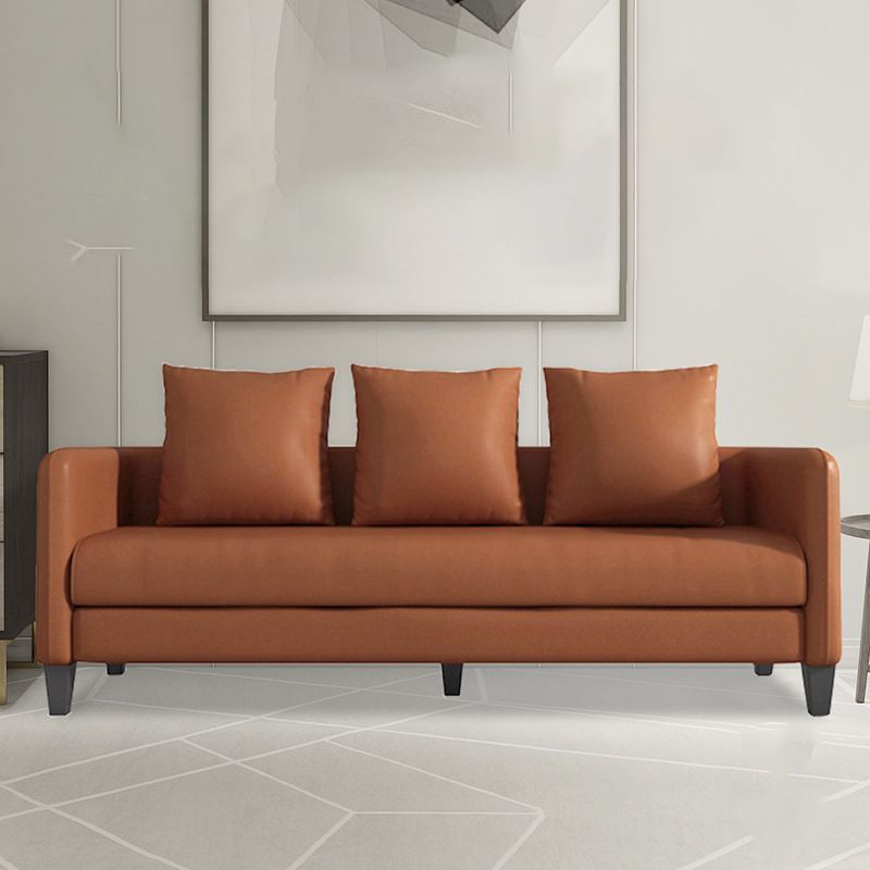 Scandinavian 3-seater Faux Leather Sofa Pillow Back Couch with Tuxedo Arm