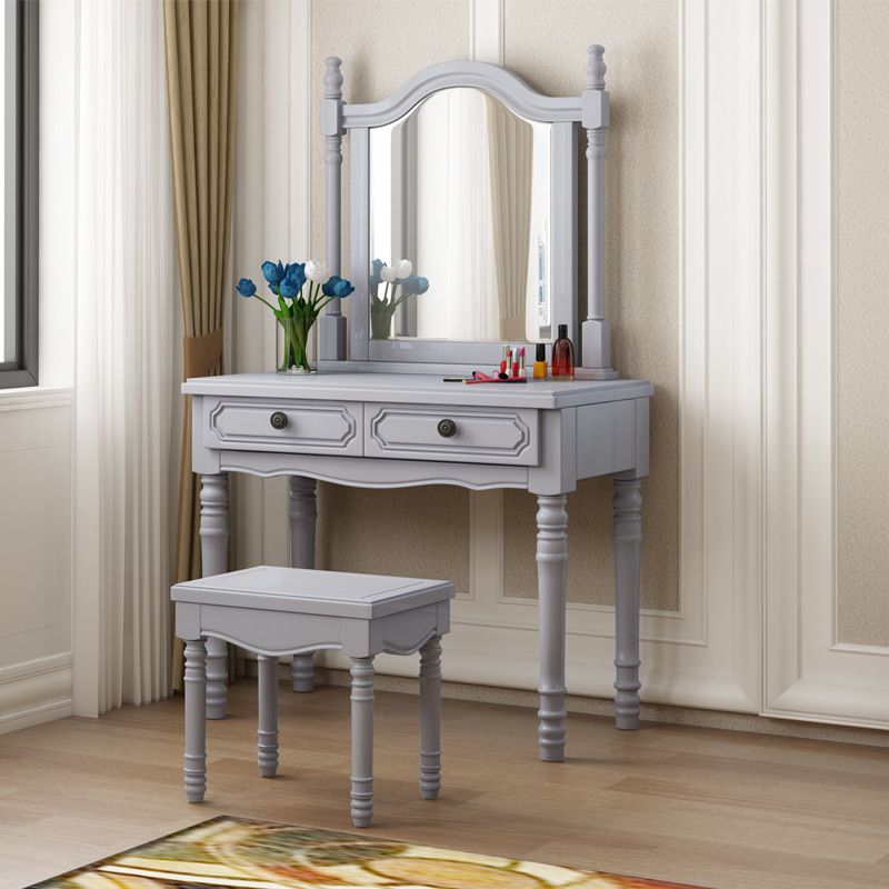 Three Piece Traditional Mirrored Vanity Set Solid Wood Dresser