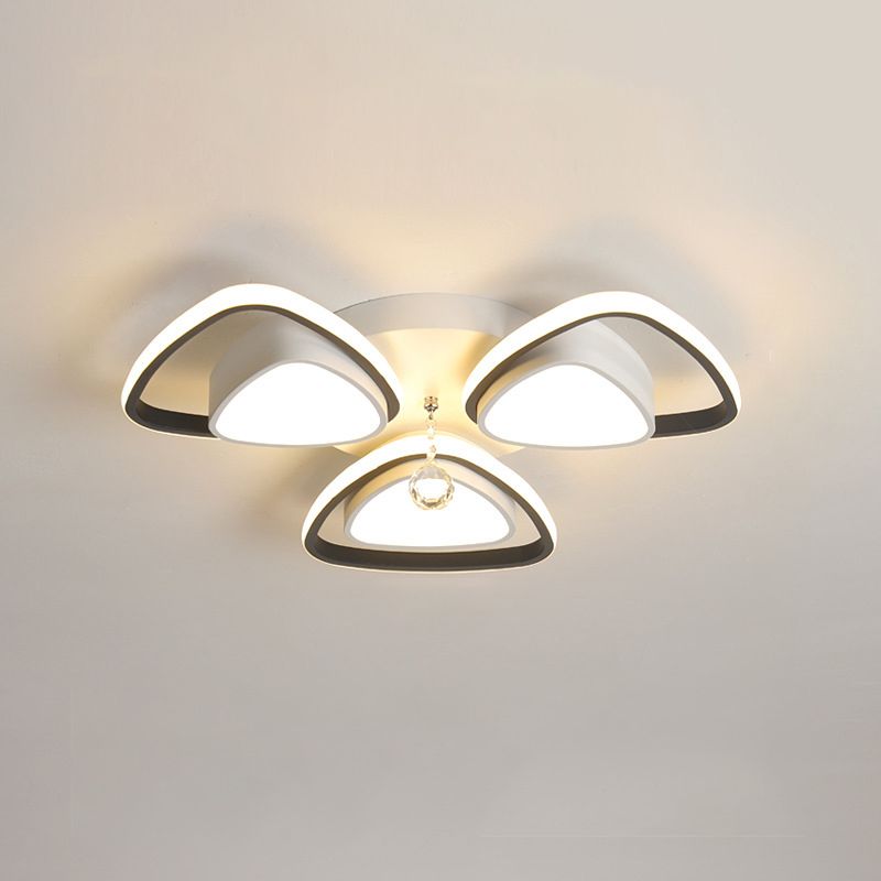 Minimalism Triangle Flush Mount 3/5-Bulb Clear Crystal Ball Ceiling Light Fixture in Black and White