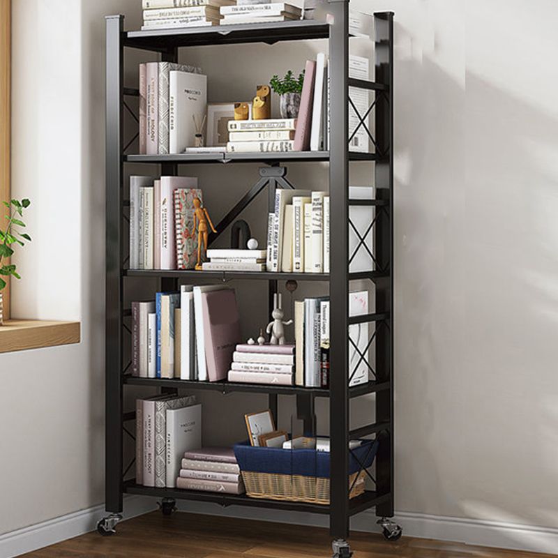 Contemporary Metal Bookshelf Etagere Folding Bookcase with Shelves