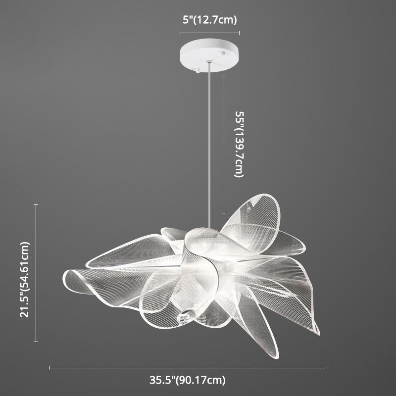 Tulle-Like Floral Chandelier Decorative Plastic Cafe LED Suspension Lighting Fixture in White