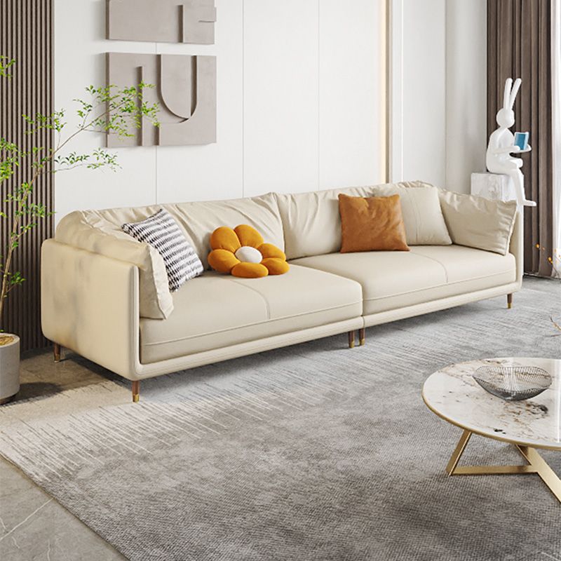 Stationary Genuine Leather Living Room Pillow Top Arm Modern Settee