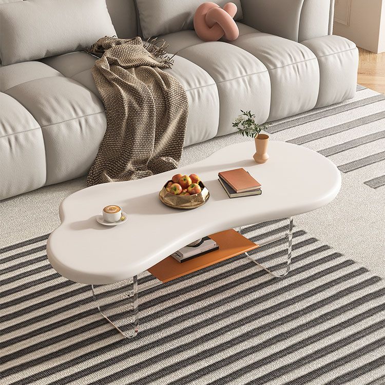 Modern White Trestle Coffee Table Geometric Manufactured Wood Cocktail Table