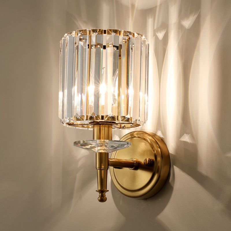 Lámpara de pared de oro de cristal en moderna luz de pared de metal de electroplacas de estilo artístico para dormitorio